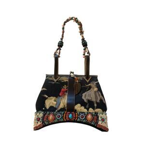 Mary Frances Beaded Clutch Shoulder Bag Western Cowboy Animal Print Vintage
